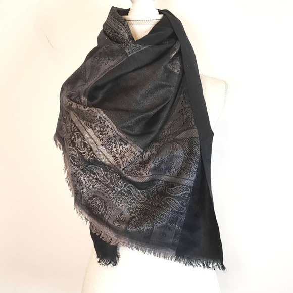 Black and Gray Cashmere Pashmina Style Scarf Wrap - Picture 1 of 6